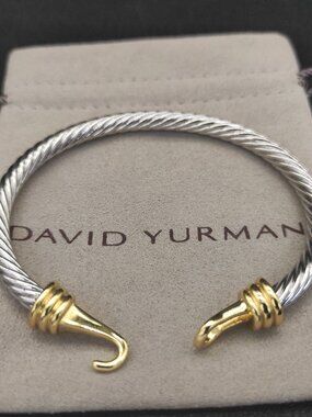 David Yurman Silver Cable Bracelet with Gold Hook 5mm